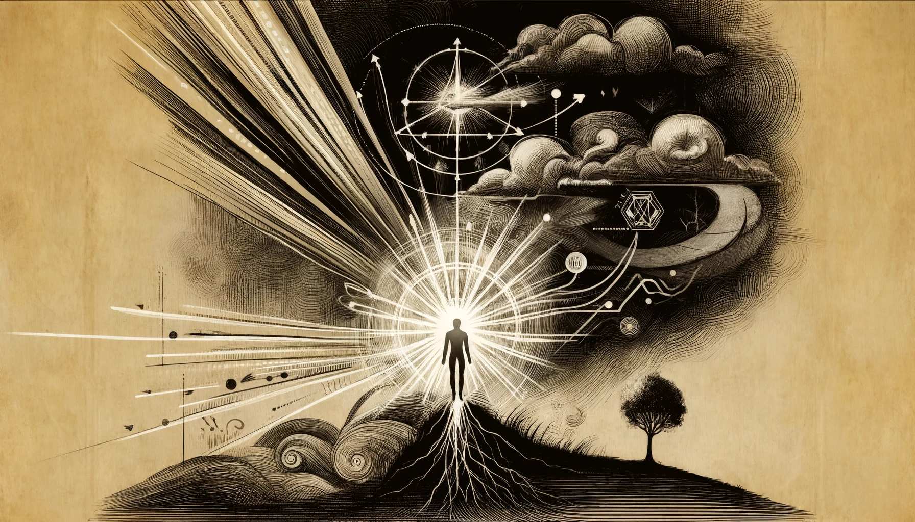 DALL·E 2025-03-16 20.44.52 - An abstract, landscape-oriented digital artwork symbolizing personal growth, influence, and leadership in a chaotic environment. The background is a s.webp